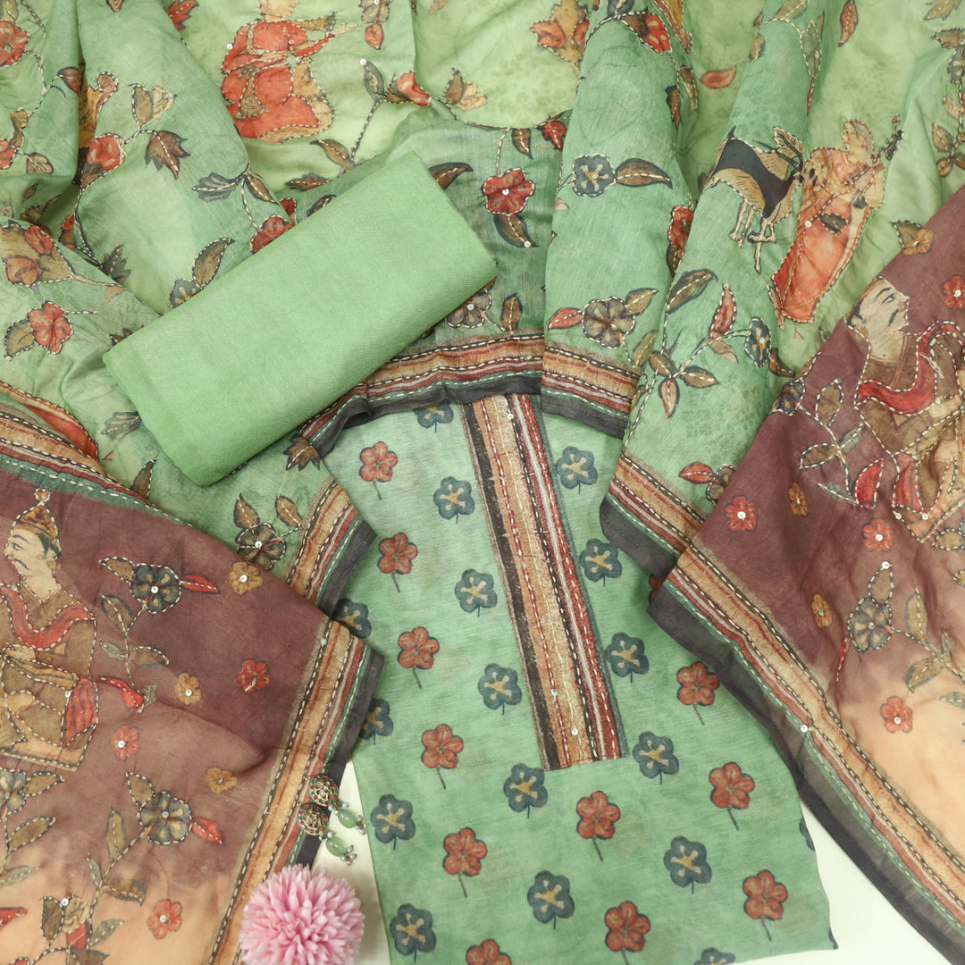 Kohinoor Minty Green Floral Pichwai Print Chanderi Suit Set