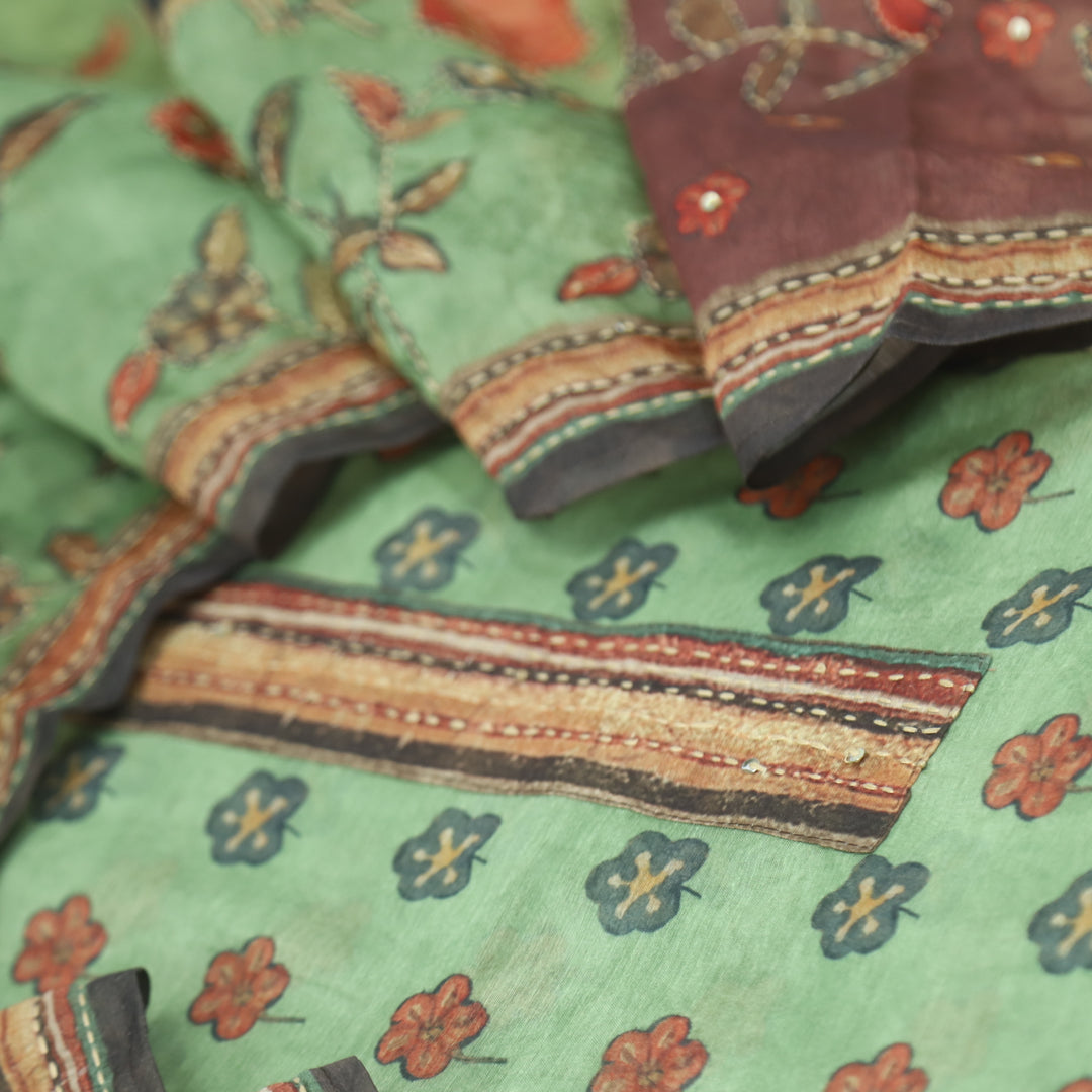 Kohinoor Minty Green Floral Pichwai Print Chanderi Suit Set