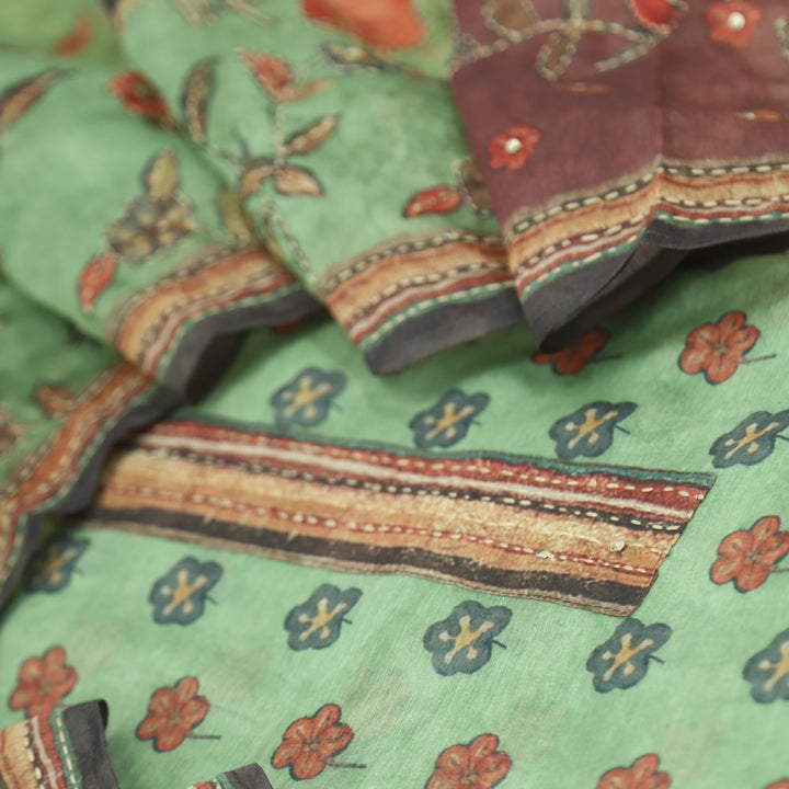 Kohinoor Minty Green Floral Pichwai Print Chanderi Suit Set