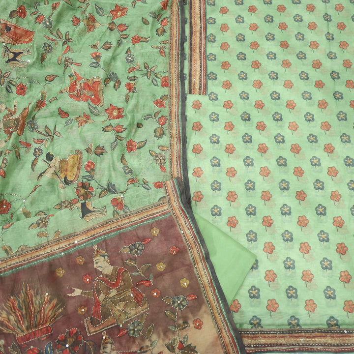 Kohinoor Minty Green Floral Pichwai Print Chanderi Suit Set