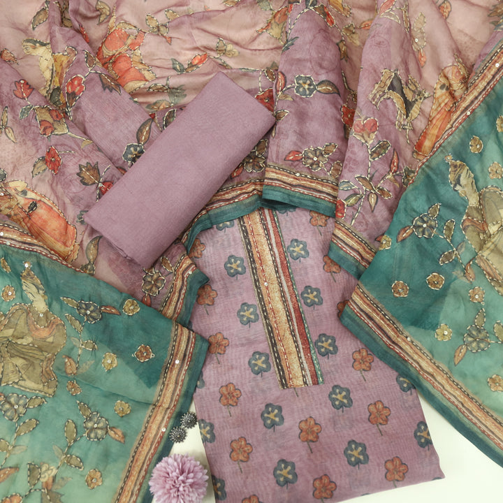 Kohinoor Mulberry Purple Floral Pichwai Print Chanderi Suit Set