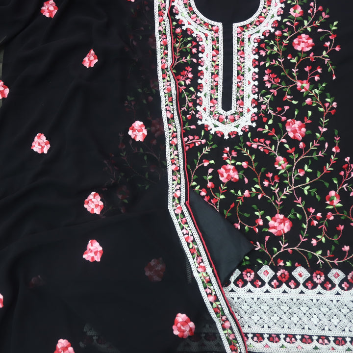 Nushrat Ebony Black All Over Thread Work Chiffon Suit Set