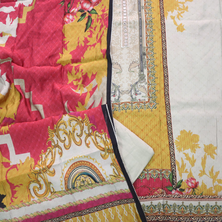 Paahna Dijon Yellow Digital Printed with Patra Work Muslin Suit Set