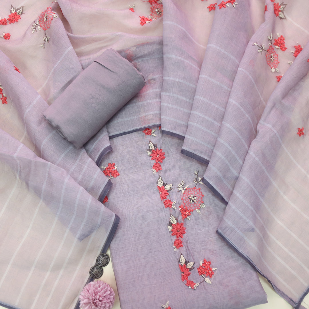 Alhada Light Heather Purple Kantha Embroidery Chanderi Suit Set
