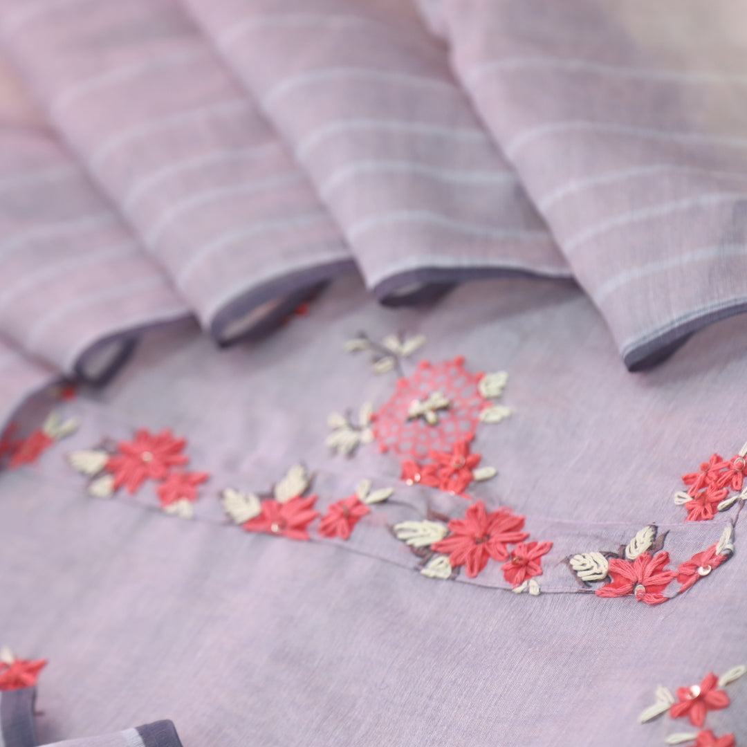 Alhada Light Heather Purple Kantha Embroidery Chanderi Suit Set