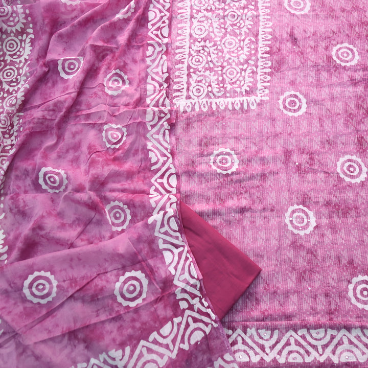 Gulshan Orchid Purple Mirror Work Printed Cotton Suit Set