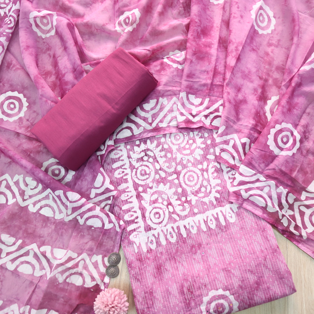 Gulshan Orchid Purple Mirror Work Printed Cotton Suit Set