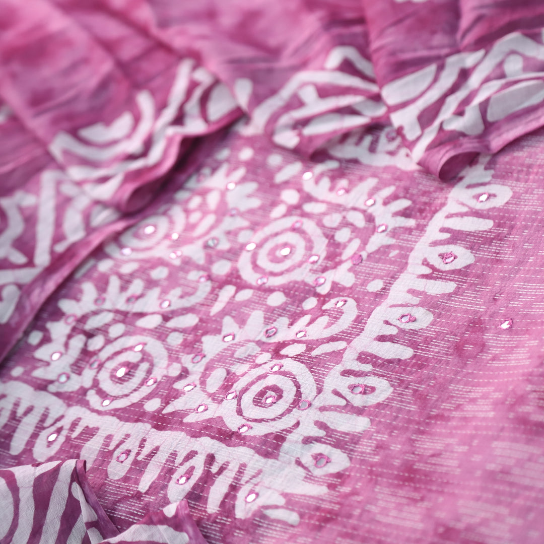 Gulshan Orchid Purple Mirror Work Printed Cotton Suit Set