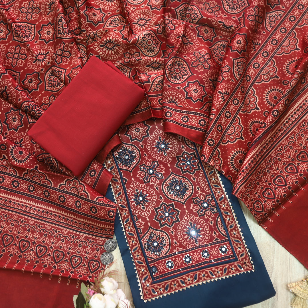 Anokhi Ocean Blue Glazed Cotton Top and Digital Printed Mashru Dupatta