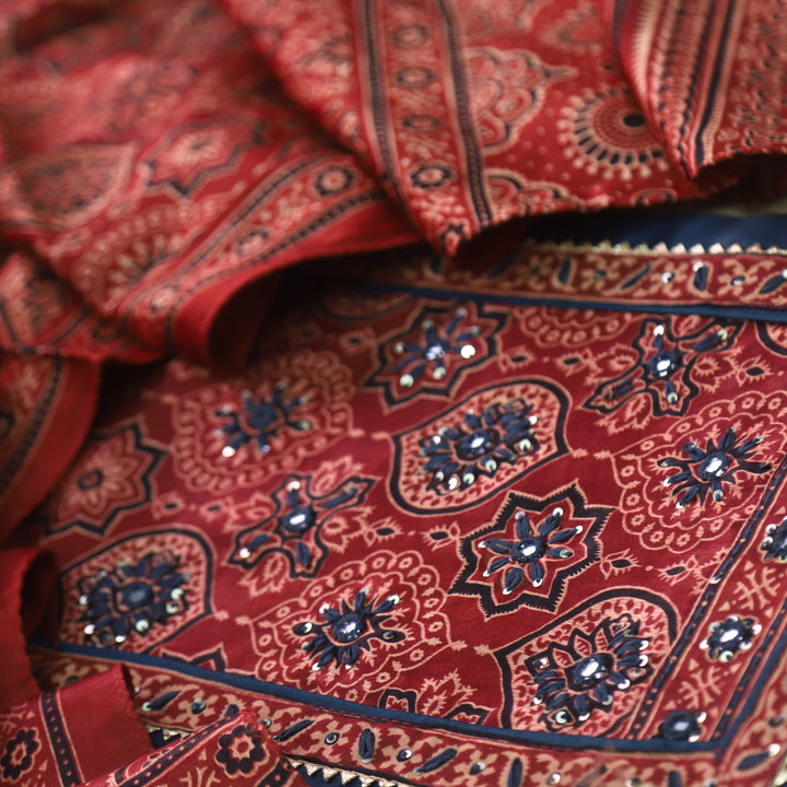 Anokhi Ocean Blue Glazed Cotton Top and Digital Printed Mashru Dupatta