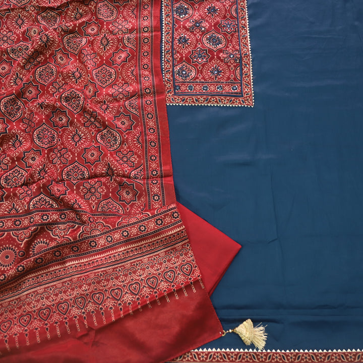 Anokhi Ocean Blue Glazed Cotton Top and Digital Printed Mashru Dupatta