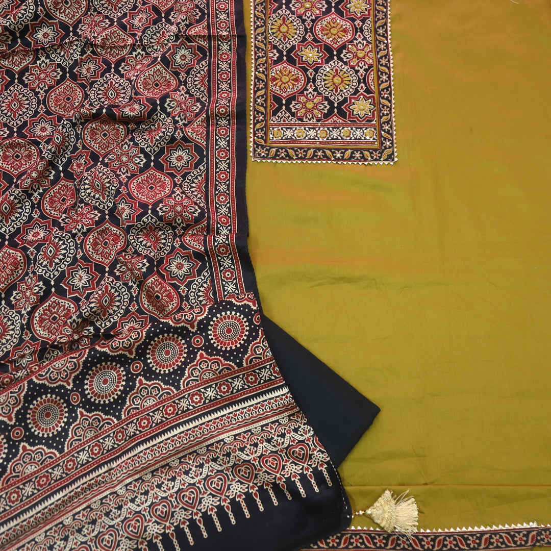 Anokhi Oliver Green Glazed Cotton Top and Digital Printed Mashru Dupatta