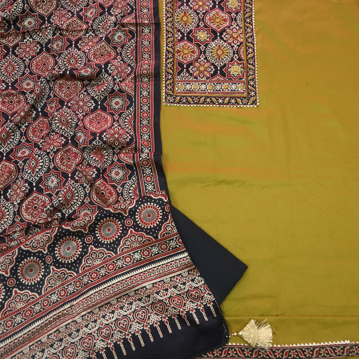 Anokhi Oliver Green Glazed Cotton Top and Digital Printed Mashru Dupatta