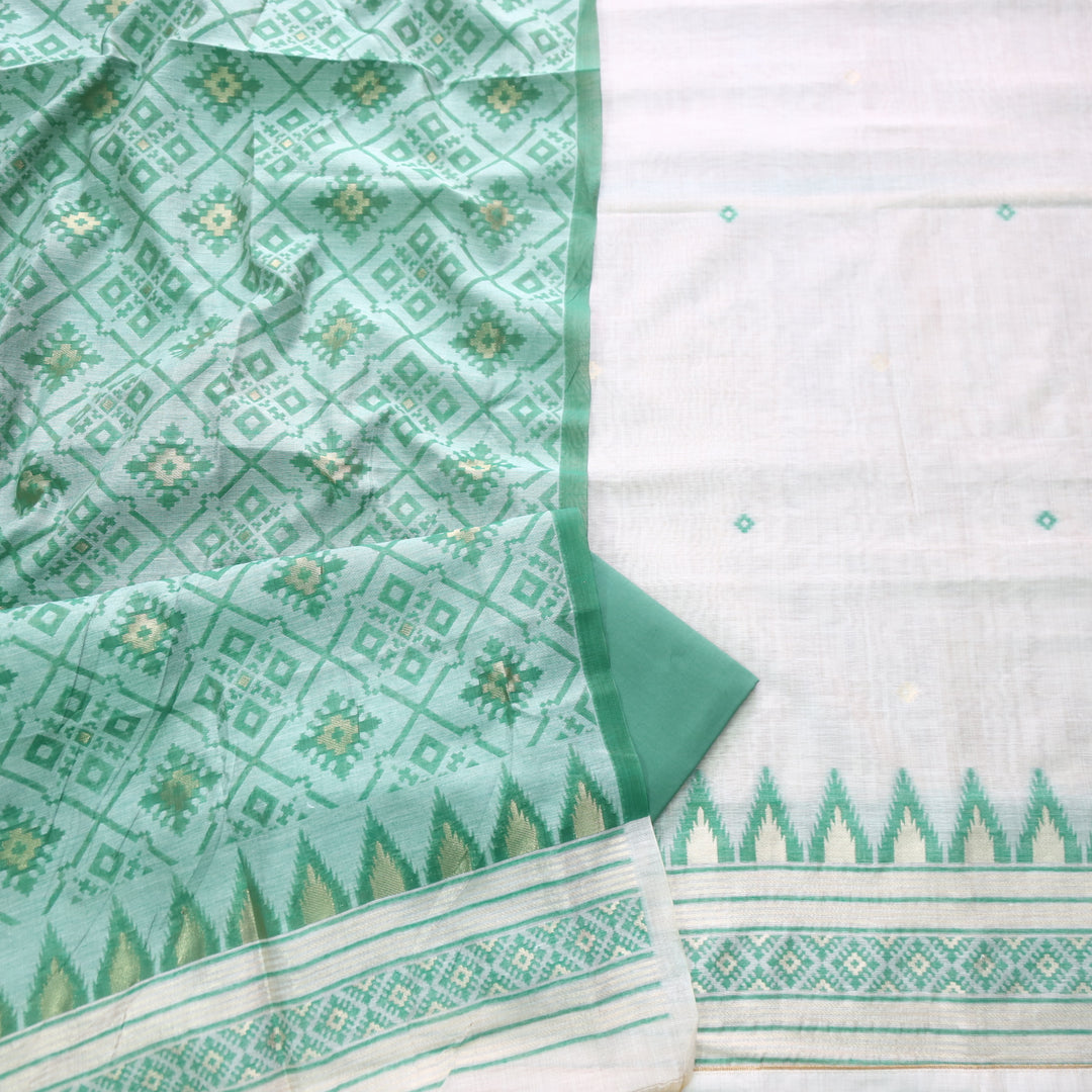 Roop Dark Beige with Green Authentic Jamdani Zari Weaved Suit Set