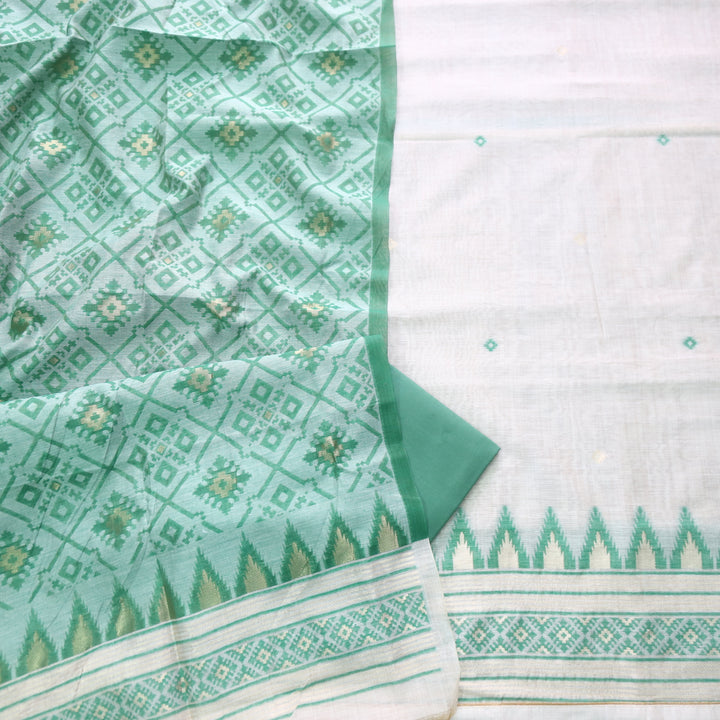 Roop Dark Beige with Green Authentic Jamdani Zari Weaved Suit Set
