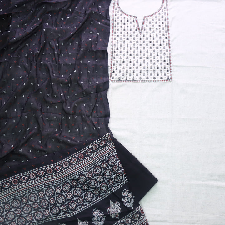 Zeenat Beige with Digital Print Khadi Cotton with Black Ajrak Print Dupatta