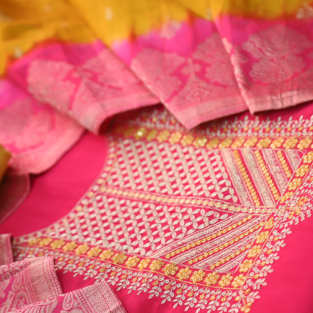 Afreen Rani Pink Heavy Zari Work Neck Embroidery Modal Suit Set