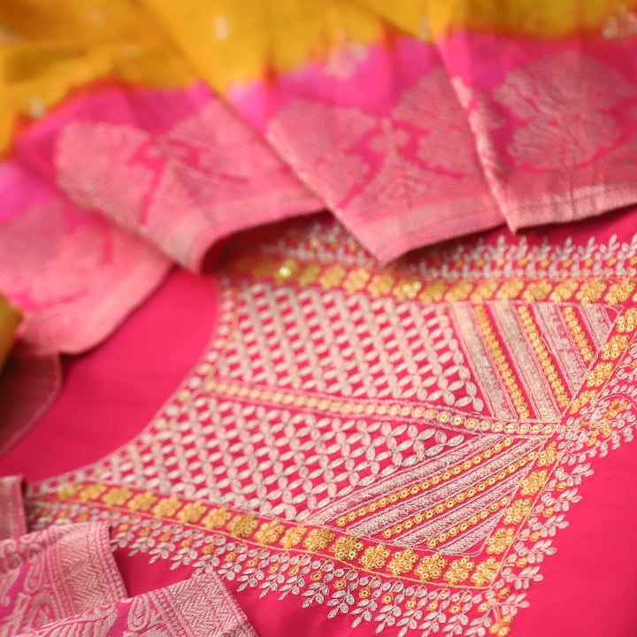Afreen Rani Pink Heavy Zari Work Neck Embroidery Modal Suit Set