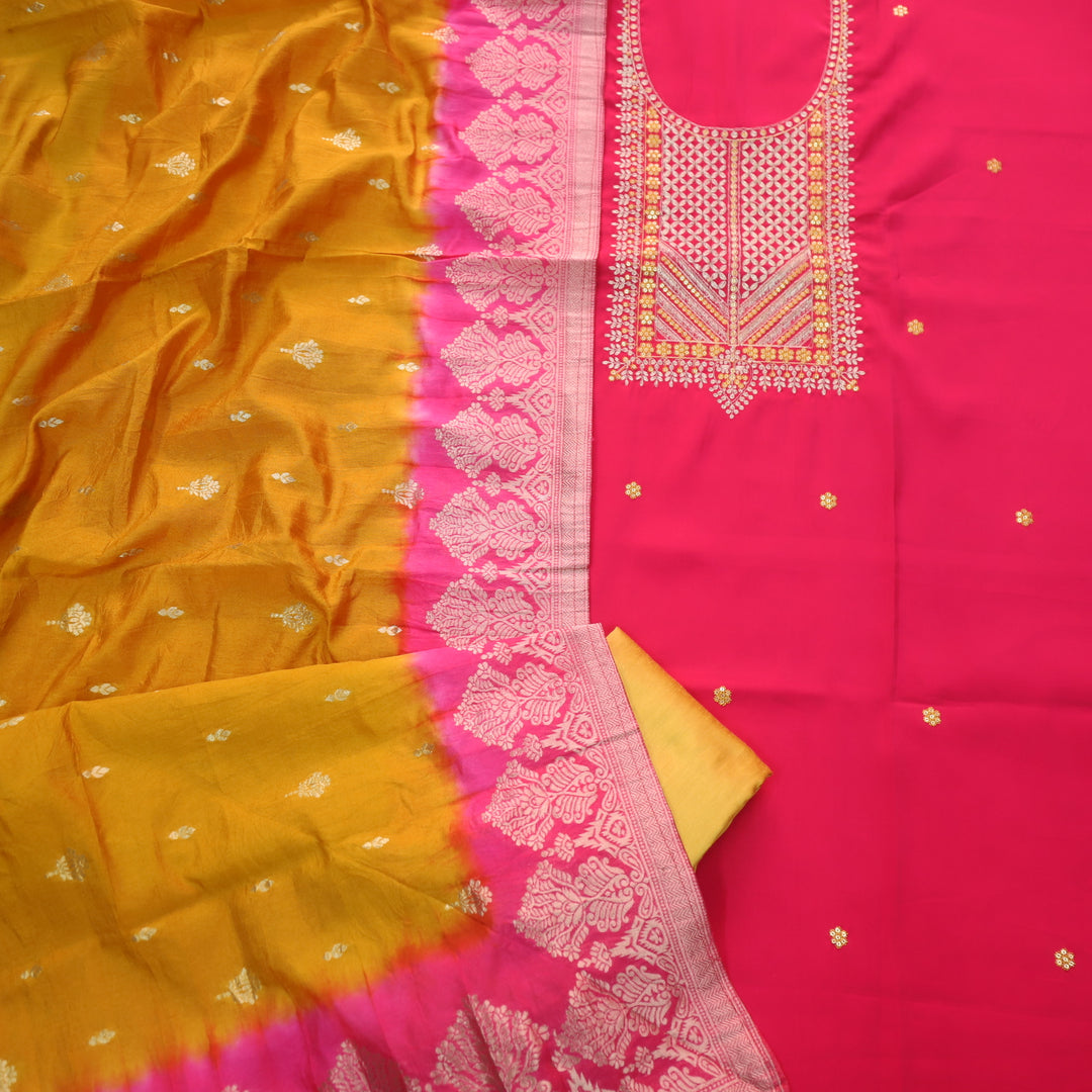 Afreen Rani Pink Heavy Zari Work Neck Embroidery Modal Suit Set