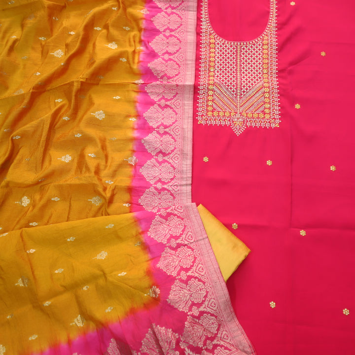 Afreen Rani Pink Heavy Zari Work Neck Embroidery Modal Suit Set