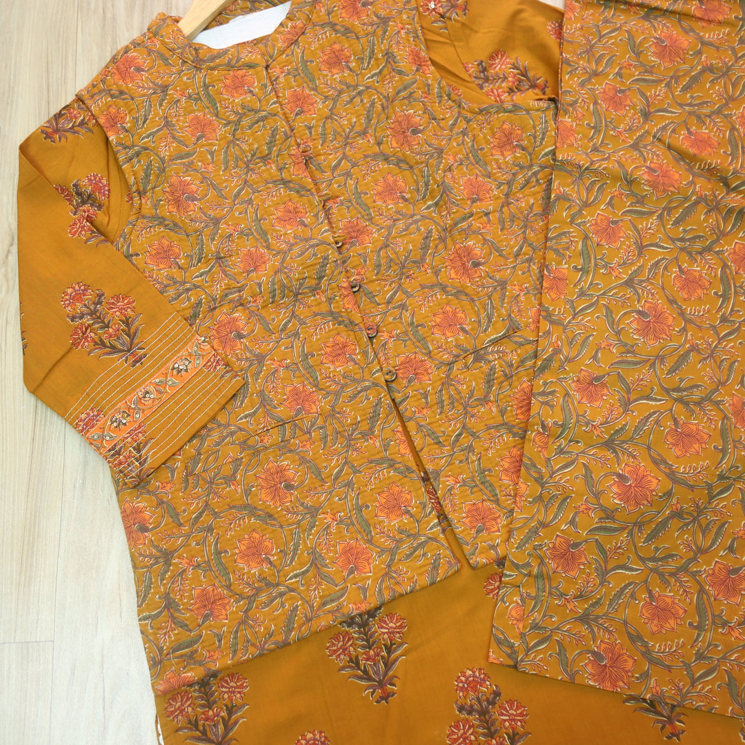 Dandelion Yellow floral printed 2 piece with  jacket Set