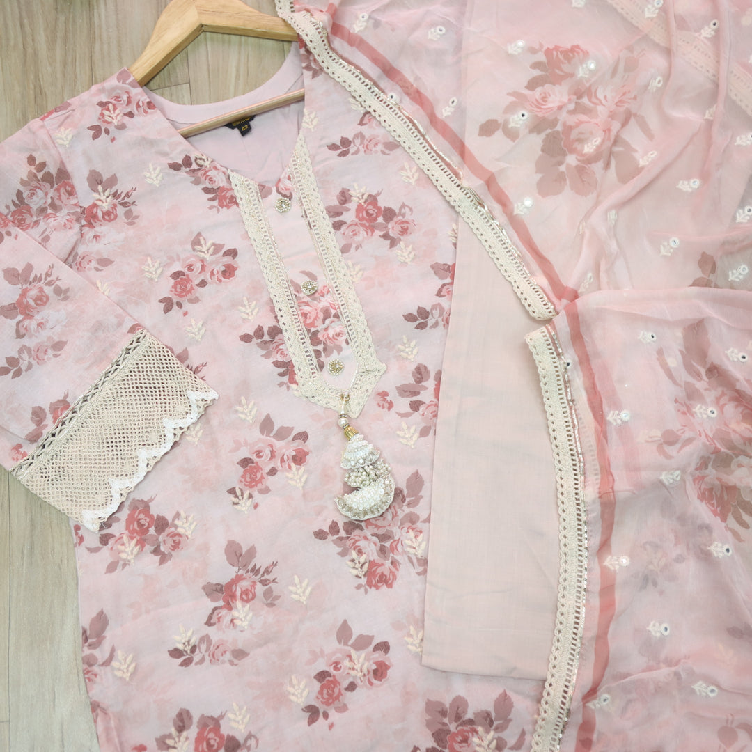 Baby Pink floral Printed 3 Piece Set