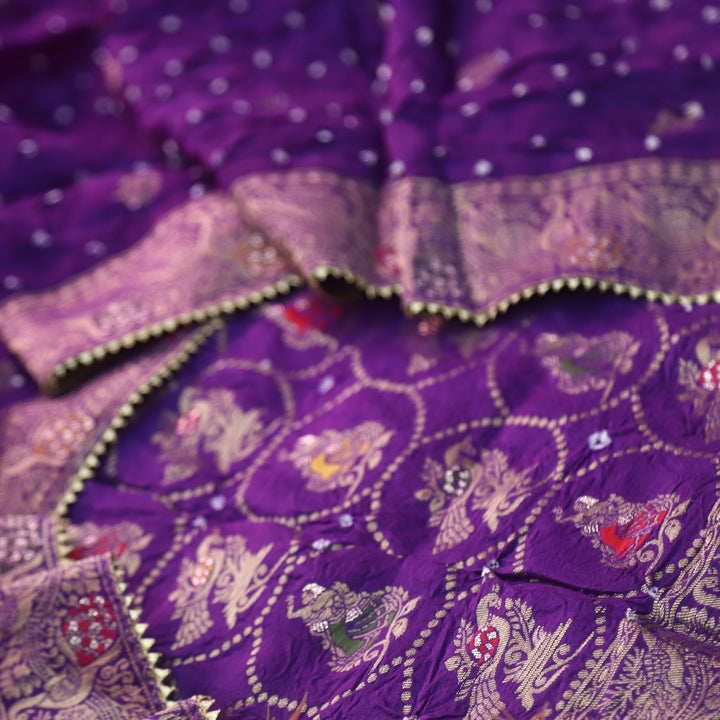 Hassmu Orchid Purple Bandhej Work Dola Silk Top with Dola Silk Dupatta