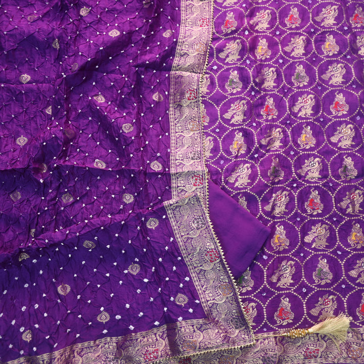 Hassmu Orchid Purple Bandhej Work Dola Silk Top with Dola Silk Dupatta