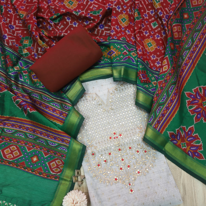 Humsafar Silver Grey Zari Embroidery Work Neck Chanderi Silk Suit