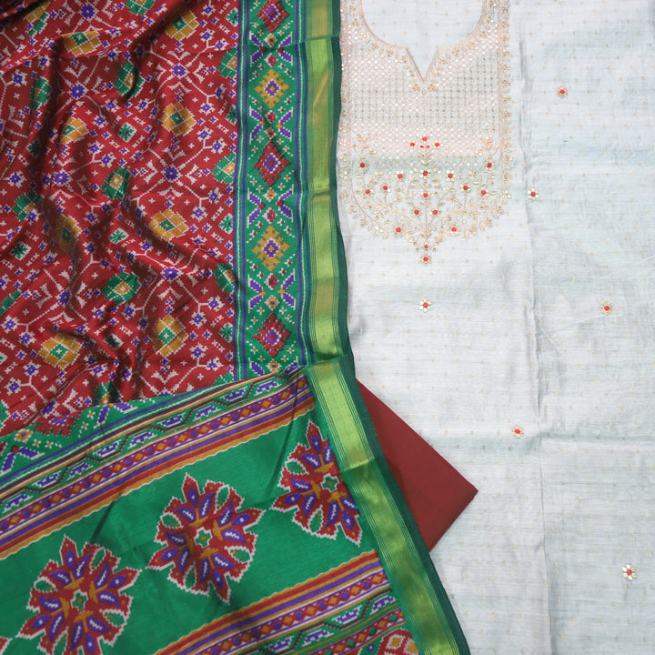 Humsafar Silver Grey Zari Embroidery Work Neck Chanderi Silk Suit