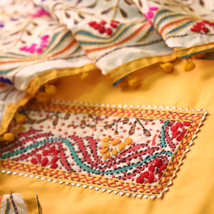 Farishta Dijon Yellow Glazed Cotton Top With Art Silk Dupatta-D2