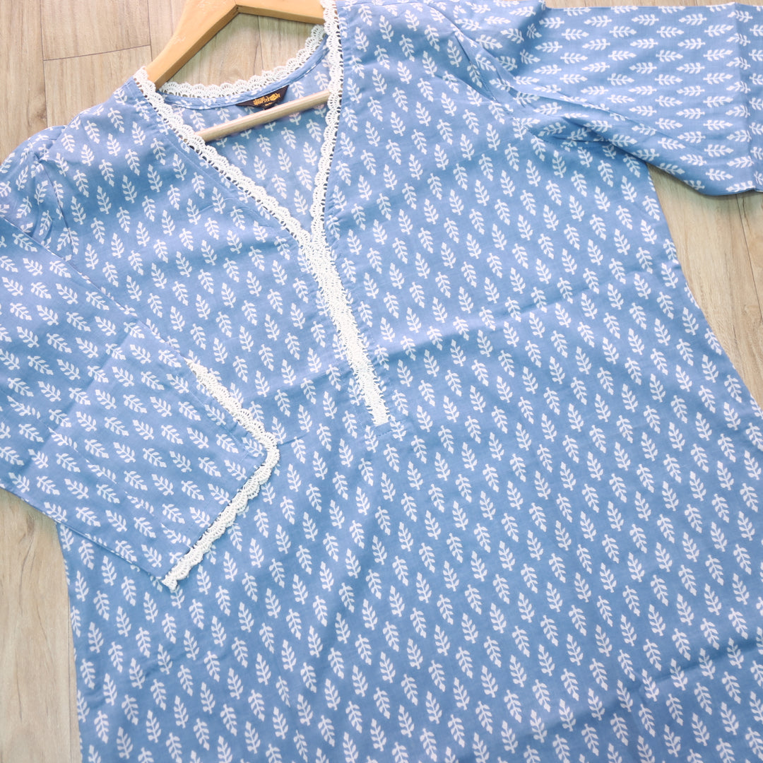 Sky High Blue  Printed Cotton Kurti