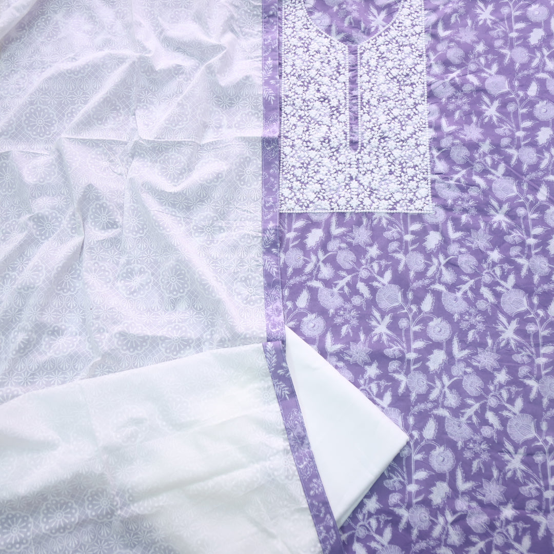 Baseerat Lilac Purple Thread Work Cotton Top with Cotton Dupatta-D3