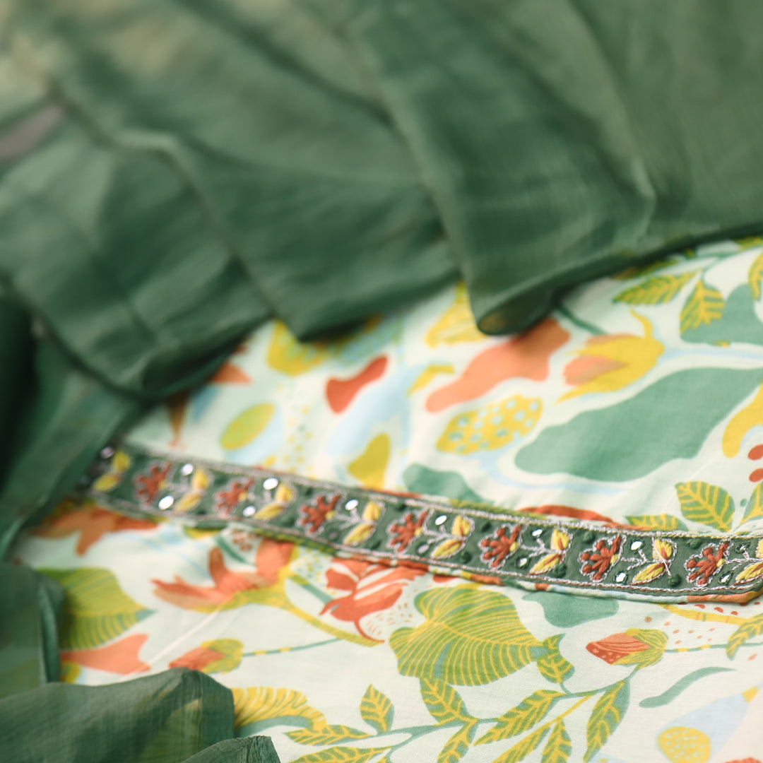 Gulbahar Mint Base With Colorful Floral Printed Glazed Cotton Suit Set