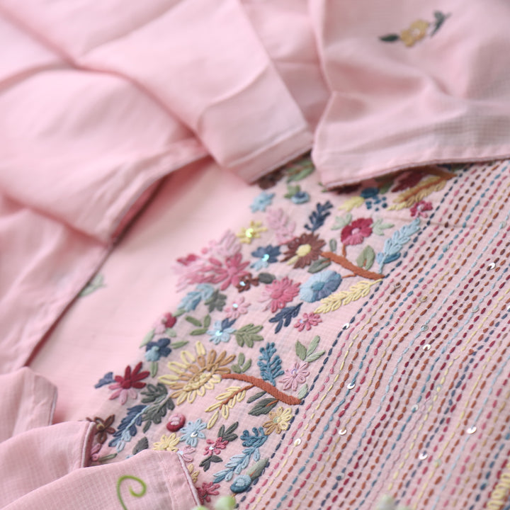 Gulbahar Soft Pink All Over Thread Work Kota Doriya Suit Set
