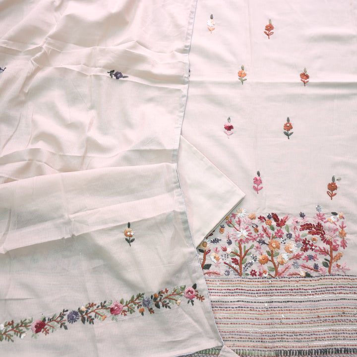 Gulbahar Sand Beige All Over Thread Work Kota Doriya Suit Set