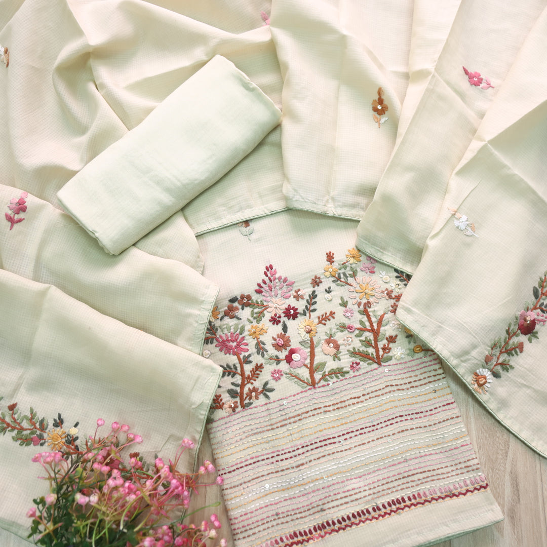 Gulbahar Mint Green All Over Thread Work Kota Doriya Suit Set