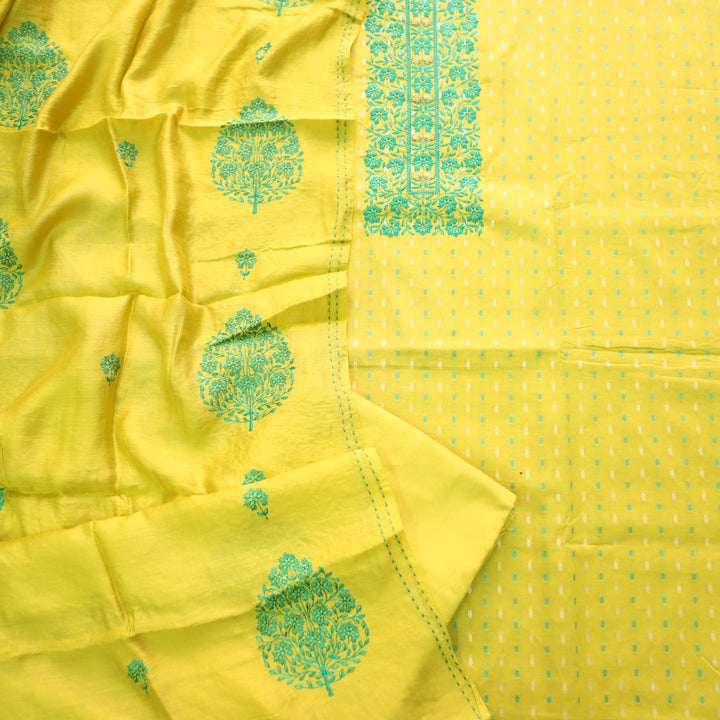 Shabaab Corn Yellow Thread Work Neck Cotton Dobby Suit Set