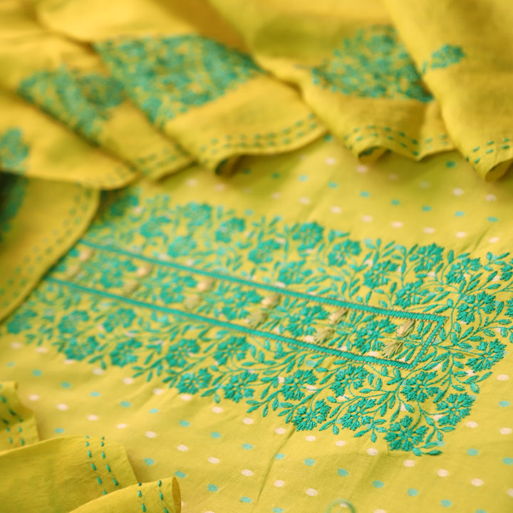 Shabaab Corn Yellow Thread Work Neck Cotton Dobby Suit Set