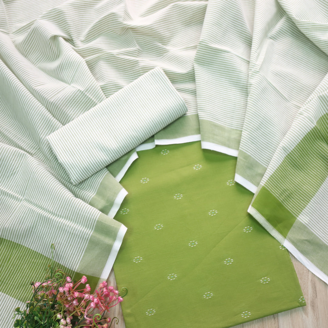Madhubala Green All Over Thread Weaved Handloom Cotton Suit Set