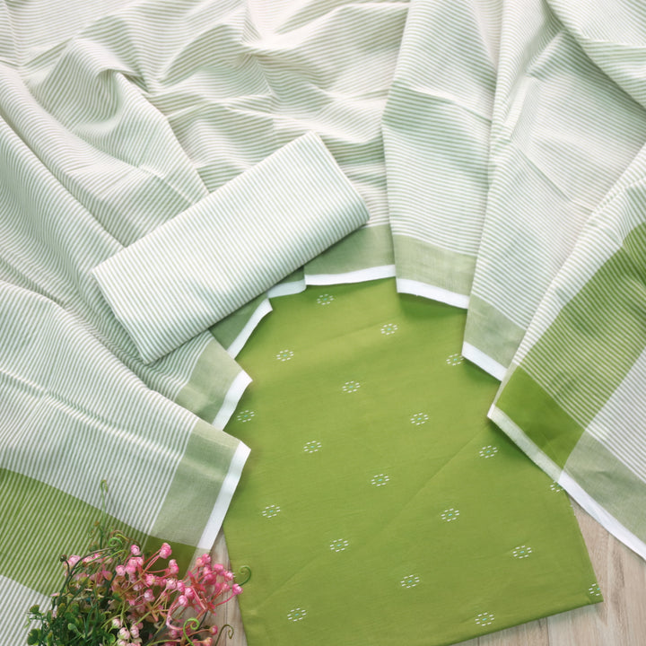 Madhubala Green All Over Thread Weaved Handloom Cotton Suit Set