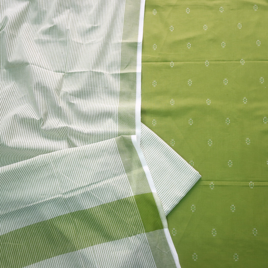 Madhubala Green All Over Thread Weaved Handloom Cotton Suit Set