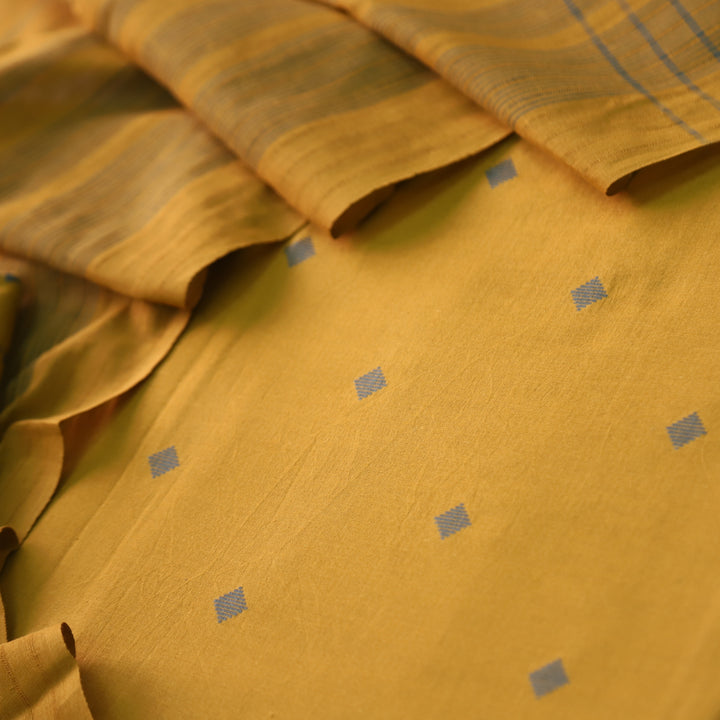 Madhubala Mustard Yellow All Over Thread Weaved Handloom Cotton Suit Set