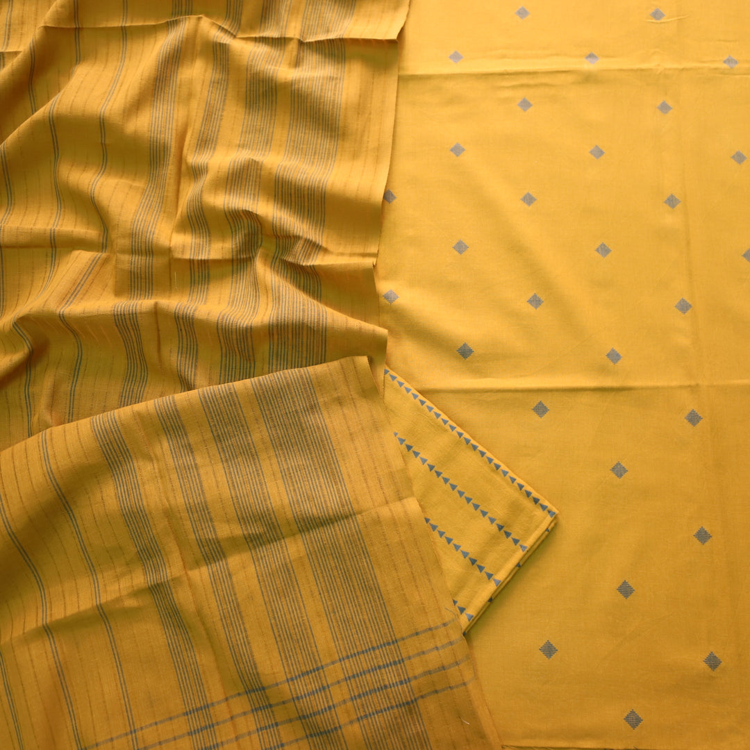 Madhubala Mustard Yellow All Over Thread Weaved Handloom Cotton Suit Set