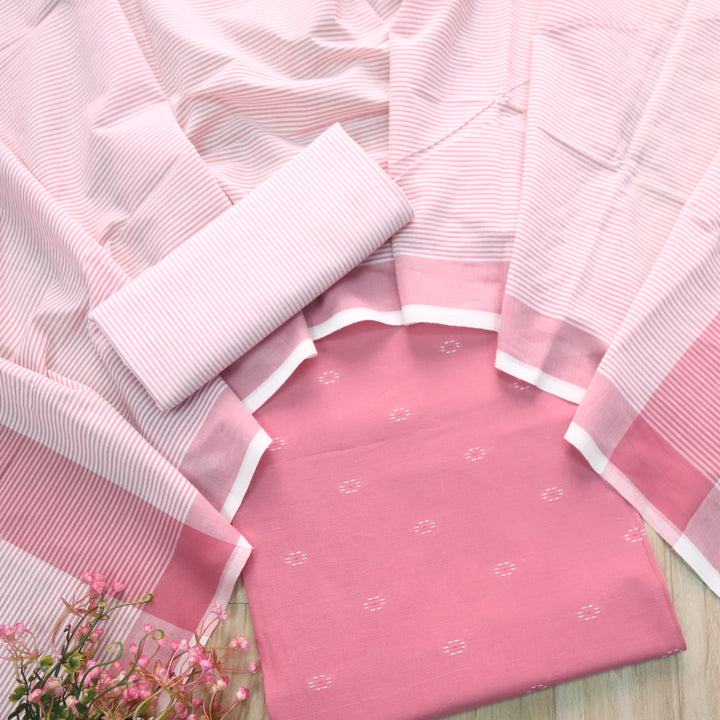 Madhubala Pink All Over Thread Weaved Handloom Cotton Suit Set