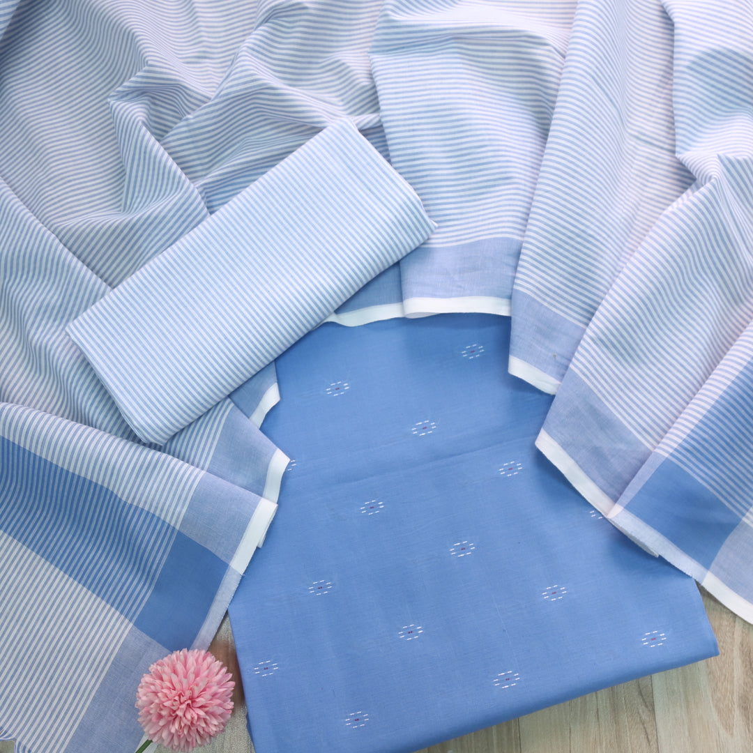 Madhubala Blue All Over Thread Weaved Handloom Cotton Suit Set