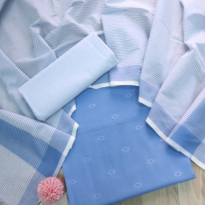 Madhubala Blue All Over Thread Weaved Handloom Cotton Suit Set
