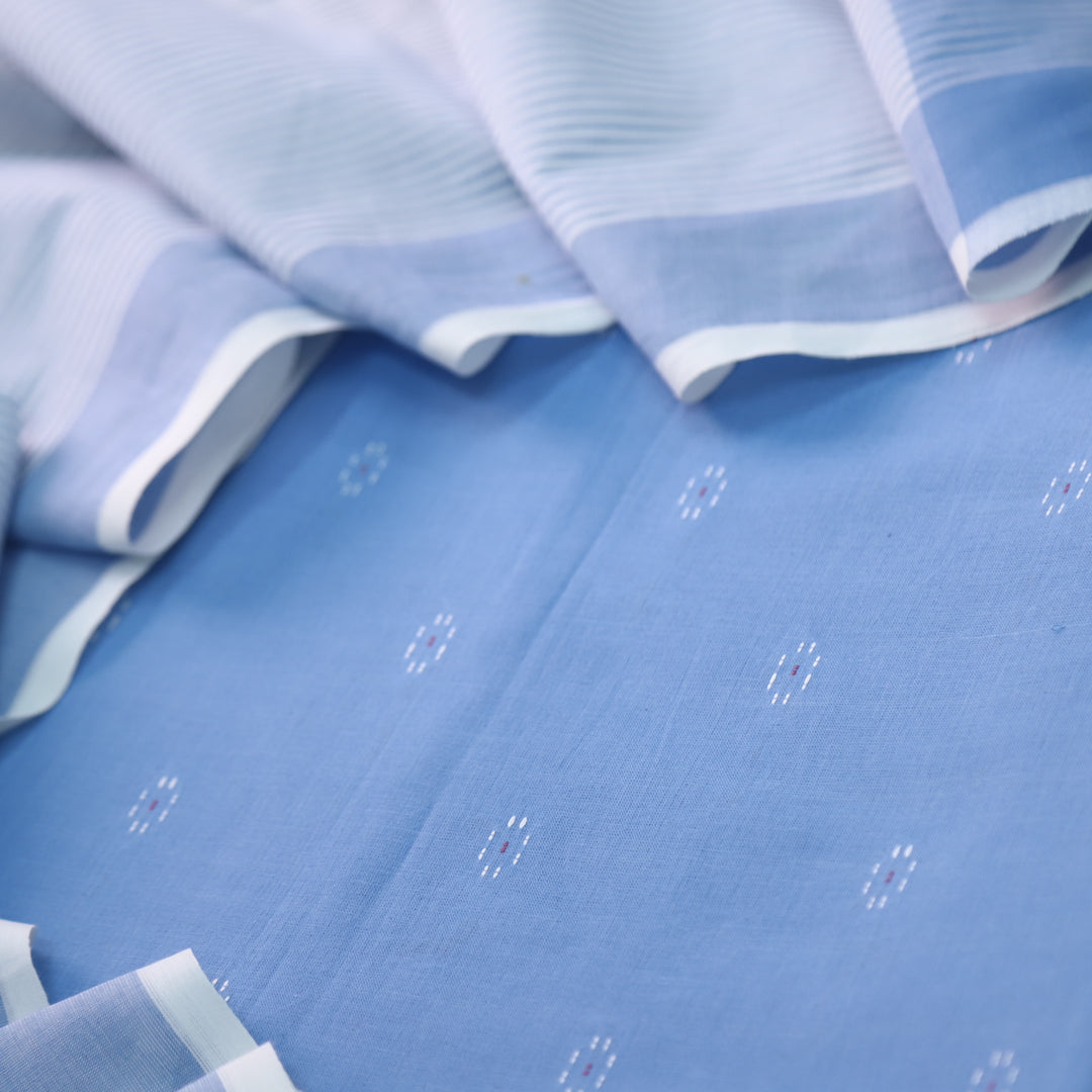 Madhubala Blue All Over Thread Weaved Handloom Cotton Suit Set