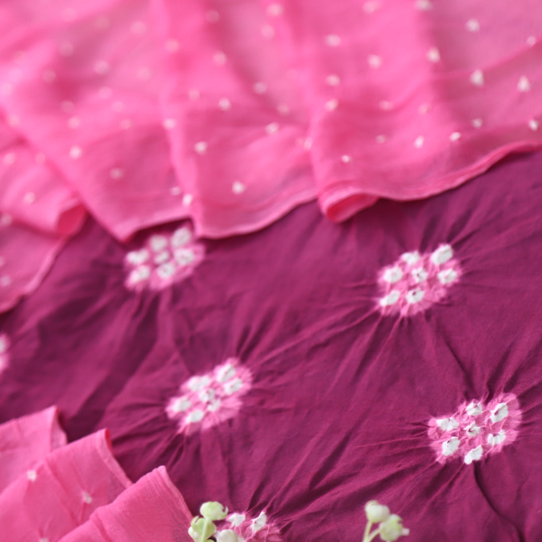 Humsafar Magenta Purple Bandhej Work Cotton Suit Set