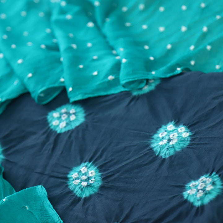 Humsafar Denim Blue Bandhej Work Cotton Suit Set
